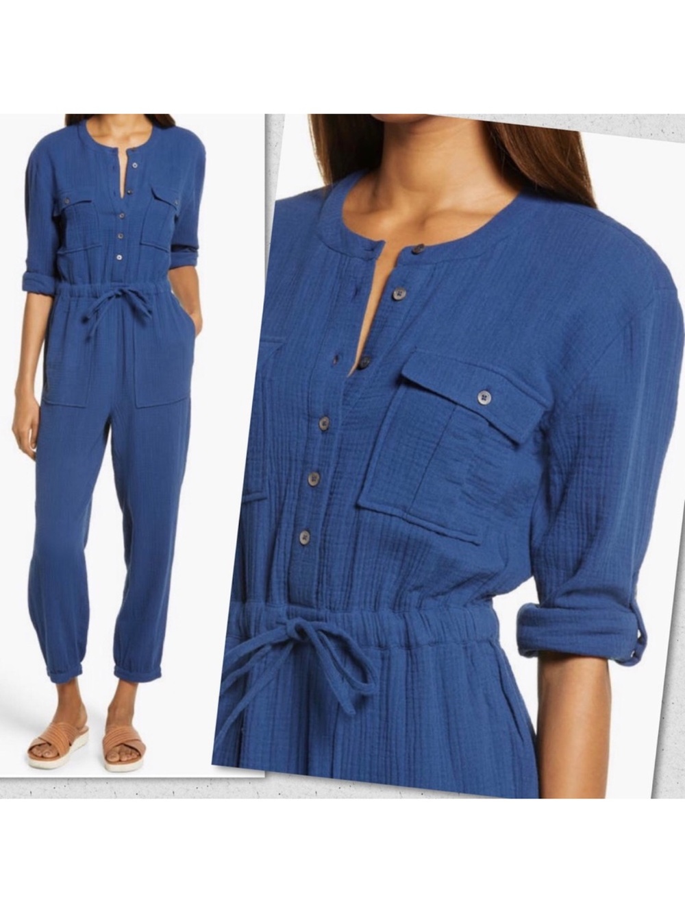 Madewell Navy Lightspun Cotton Gauze Jumpsuit Utility